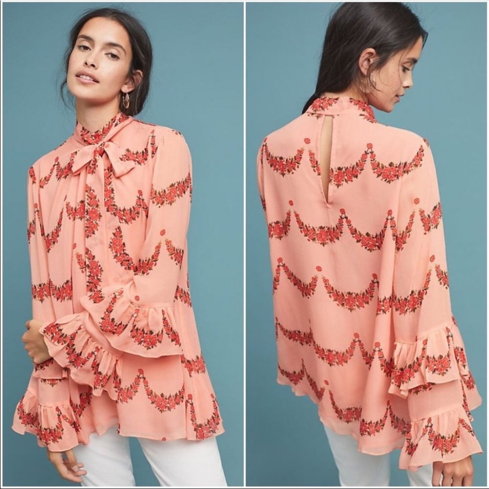 🆕NWT Anthropologie Bell Sleeve Ruffle Blouse